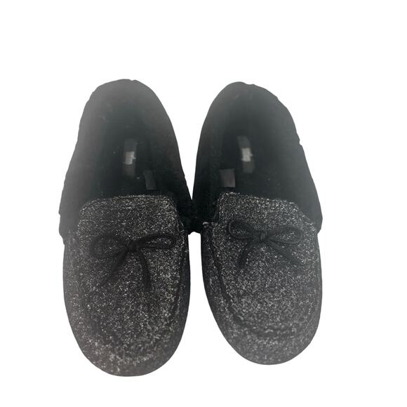 FitFlop Chrissie Glitzy Glitter Moccasin Slippers Black Faux Fur 6 cozy glam - Picture 8 of 8